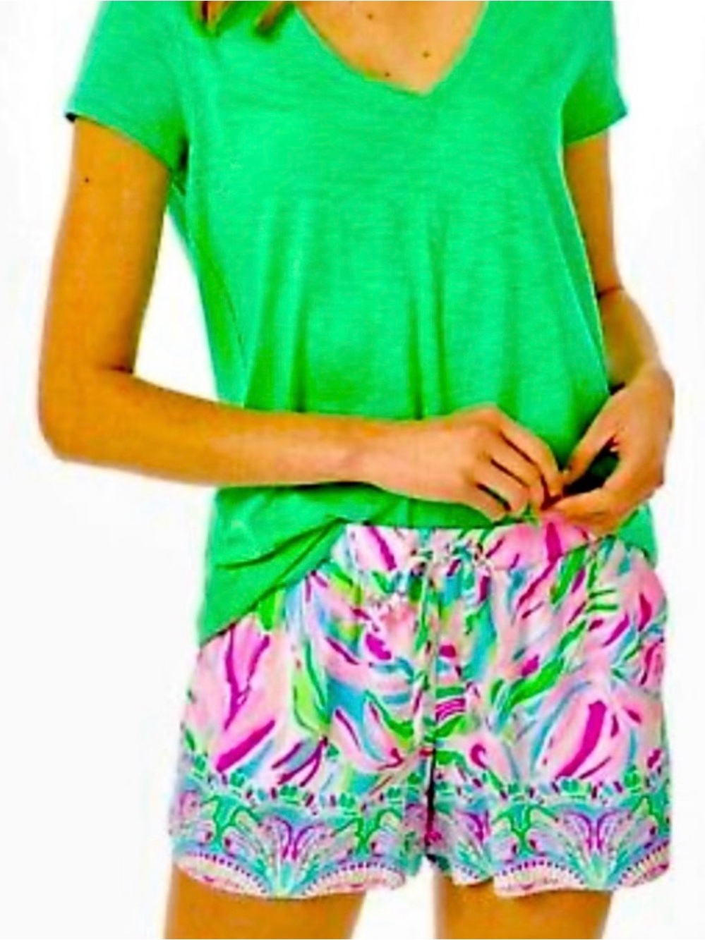 Lilly Pulitzer Katia Floral Shorts Croc My World Pockets Drawstring Medium